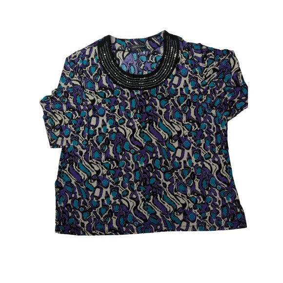 Travel Elements Womens Plus Size 2XL Stretch Print Tunic Top Embellished - Picture 9 of 9